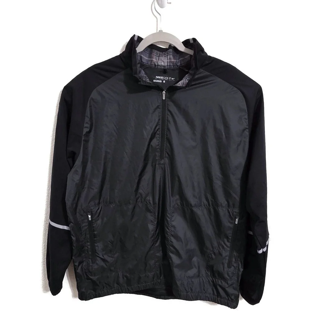 Nike Golf Jacket Mens XL Black Gray Half Zip Windbreaker 582787-010 Reflective